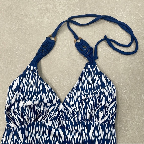 Playa Swim One Piece Blue & White Ikkat Size M - Picture 3 of 8